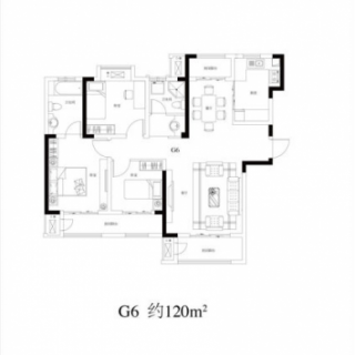 G6户型3室2厅2卫约120.00平米