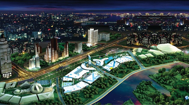 在建青岛六中新校区为老校区20倍 彩虹桥贯