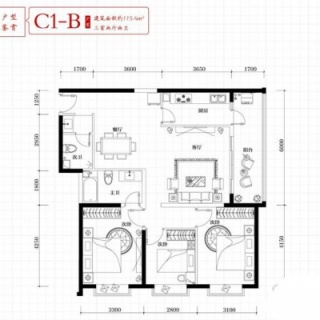 C1-B户型三室两厅115.4平