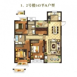 143平米 4室1、2#楼-A户型