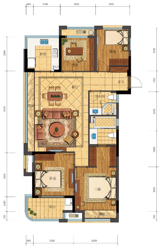 图为滨江新城东方名府的122方户型图