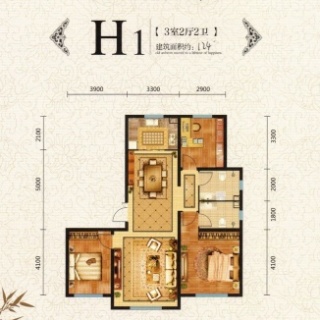 H1户型：三室两厅两卫