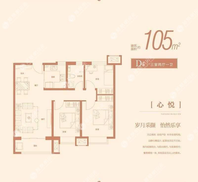 天业悦荣府,天业悦荣府3室2厅105㎡户型图,朝向-邢台