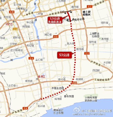 為緩解迪士尼交通壓力,s3高速先期實施s20羅山路立交~周鄧公路段,道路