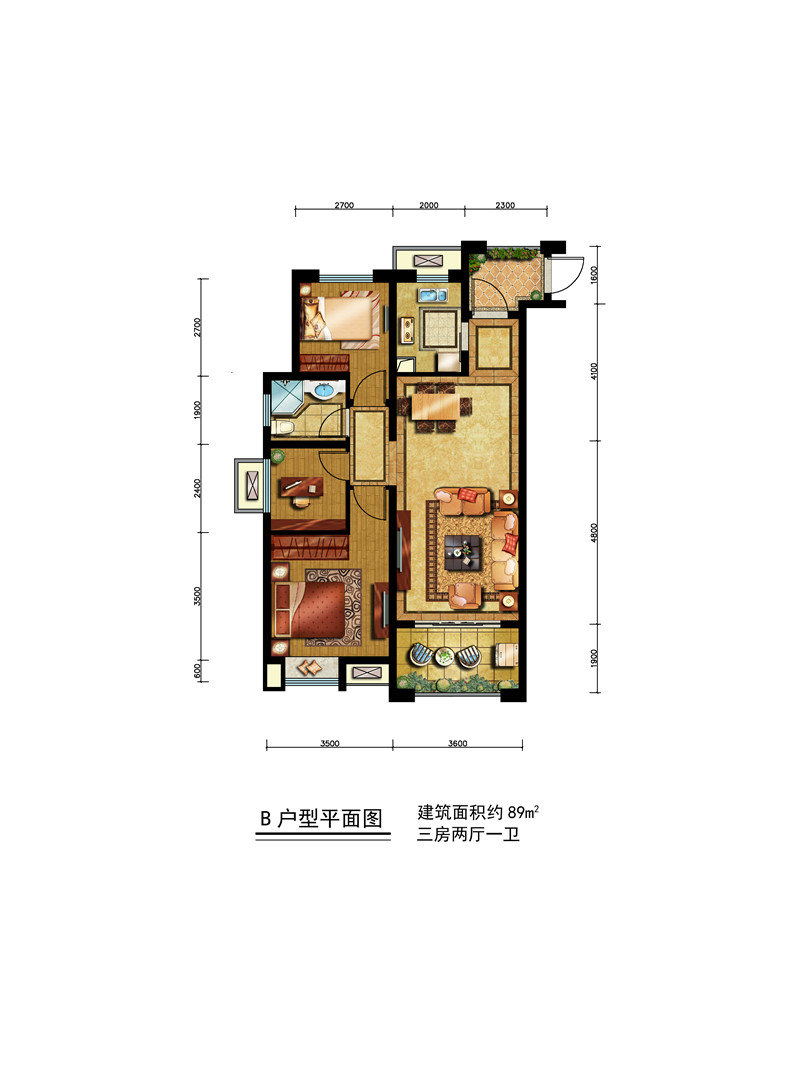 伟星银湖时代,伟星银湖时代3室2厅89㎡户型图,朝向