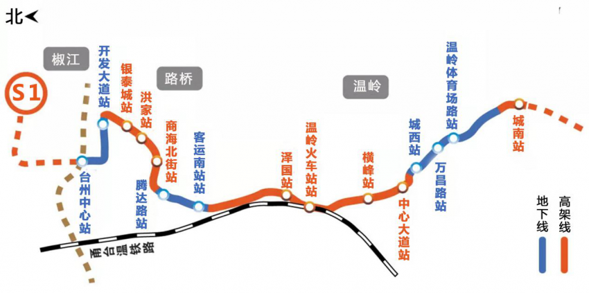 轻轨s1号线站点图:至此,台州人的轻轨时代即将拉开序幕!